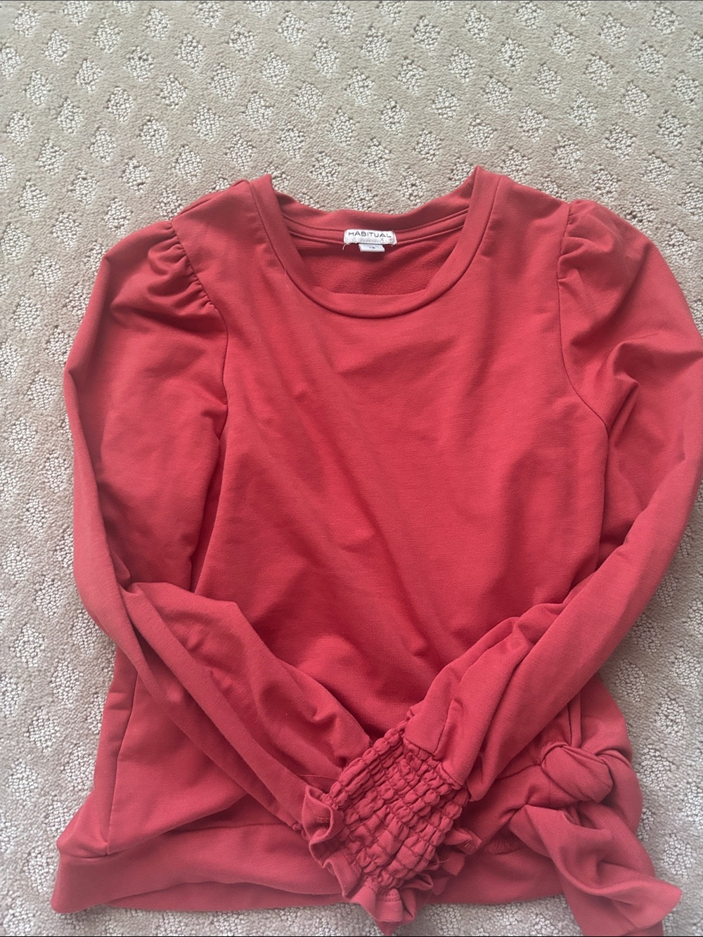 Habitual Coral Long Sleeve Top with Smocked Ruffle Cuffs